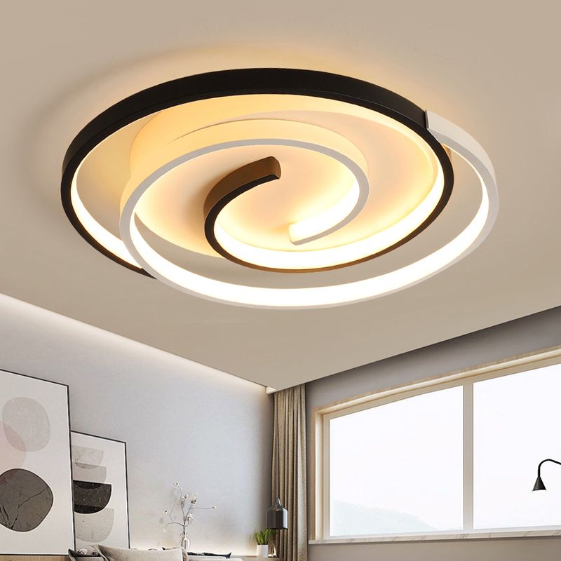 Curved Flush Ceiling Light Contemporary Acrylic Bedroom LED Flush Mount Lighting in Black and White