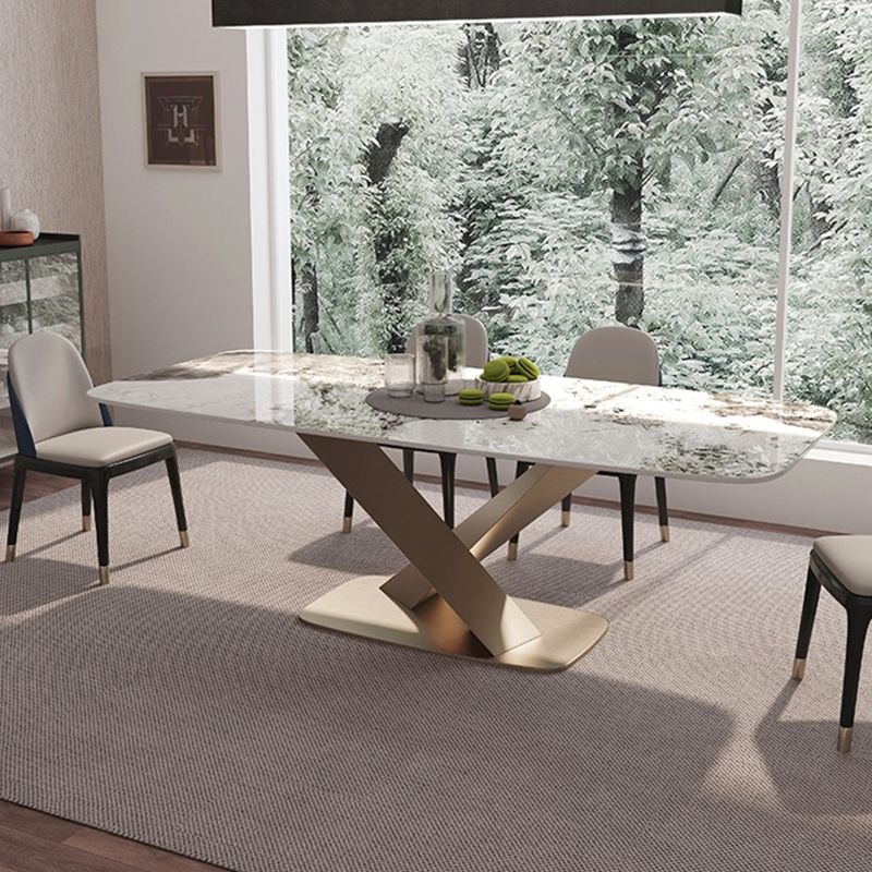 Mesa de comedor de piedra mesa de comedor de lujo tradicional con base de acero inoxidable