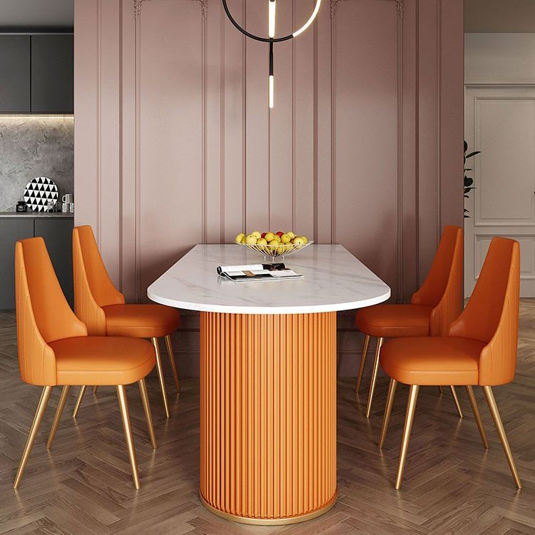 Sintered Stone Fixed Dining Table Luxury Free Form Dining Room Desk