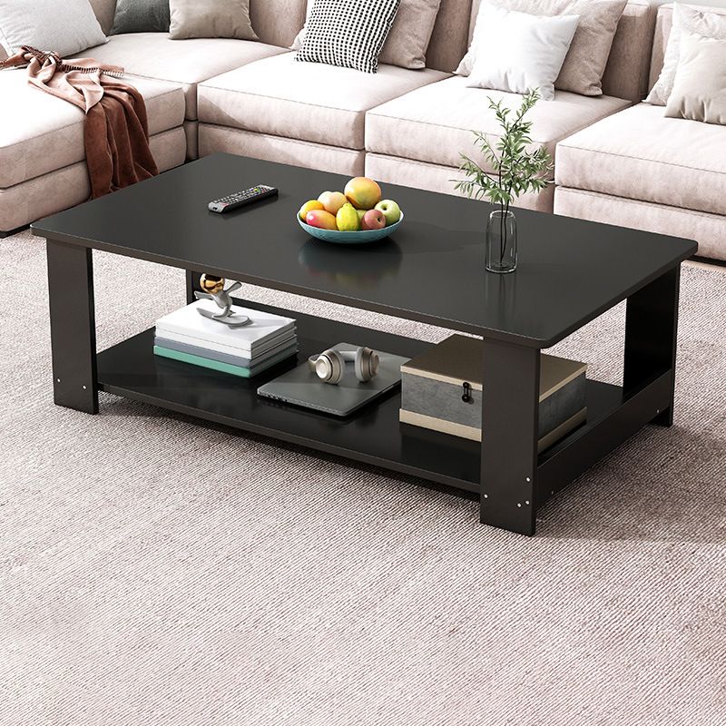 Nordic Style 4 Legs Base Rectangular Solid Wood Table with Storage Rack Coffee Table