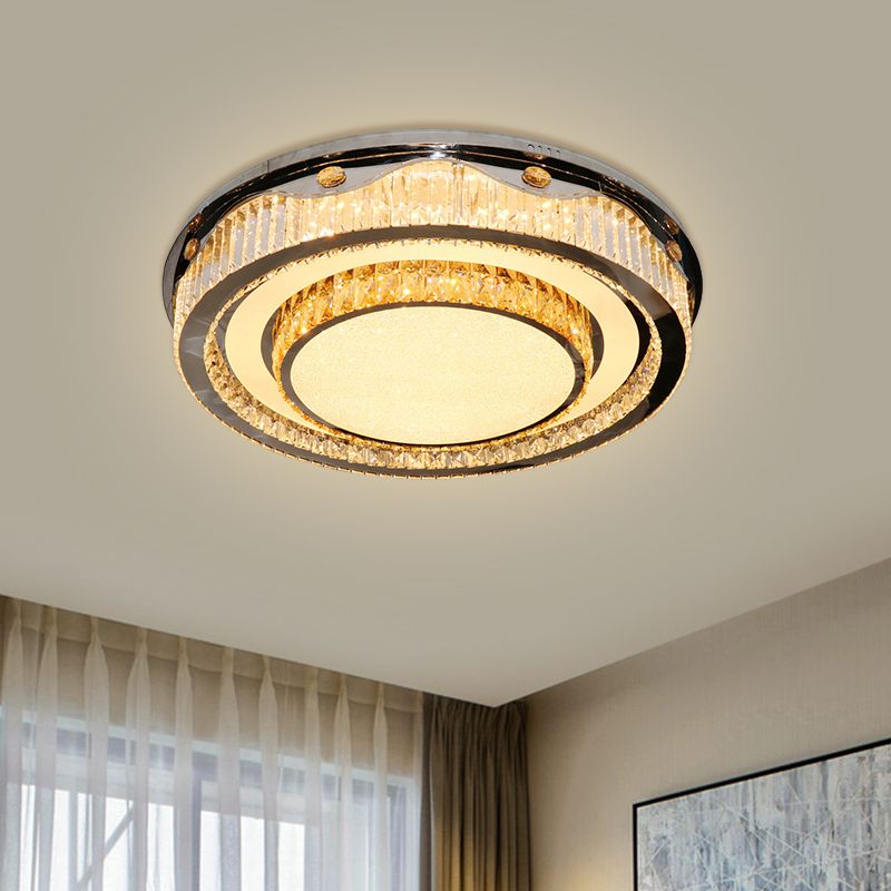 Clear Crystal Blocks Nickel Ceiling Light Circular LED Contemporary Flush Mount Fixture