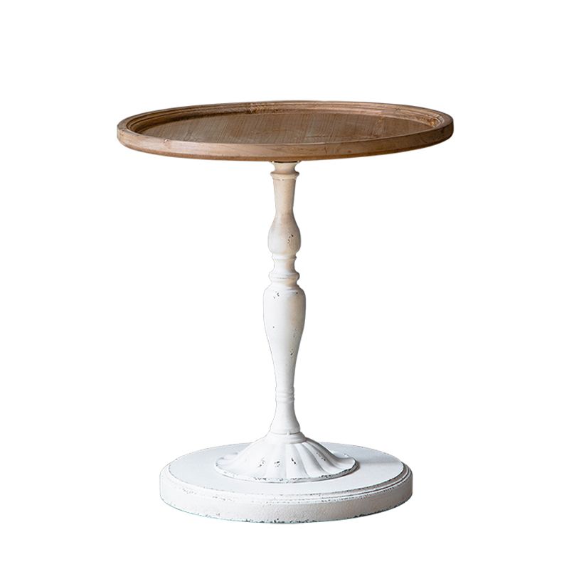 Solid Wood Pedestal Round Rustic Distressed Living Room End Table