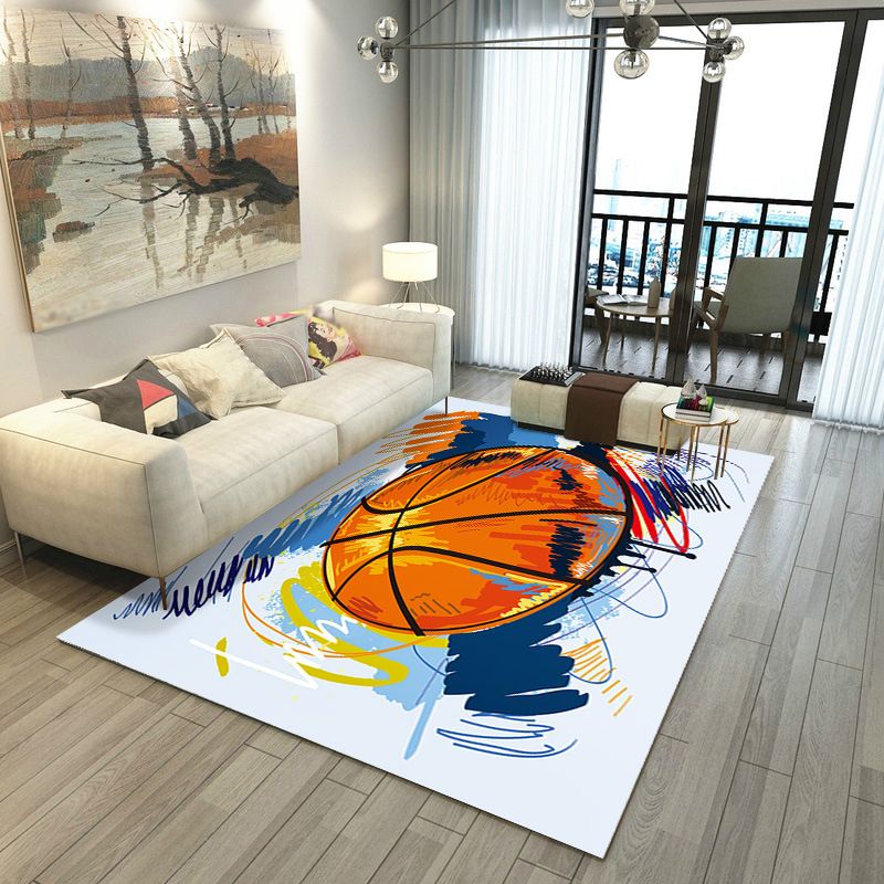 Black Trendy Rug Polyester Basketball Rug Washable Rug for Home Decor