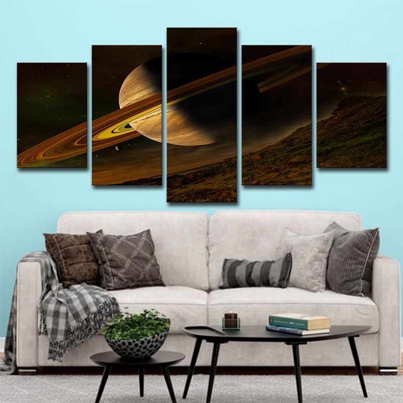 Brown Fictional Canvas Art Digital Print Jupiter with Rings Wall Decor for Bedroom