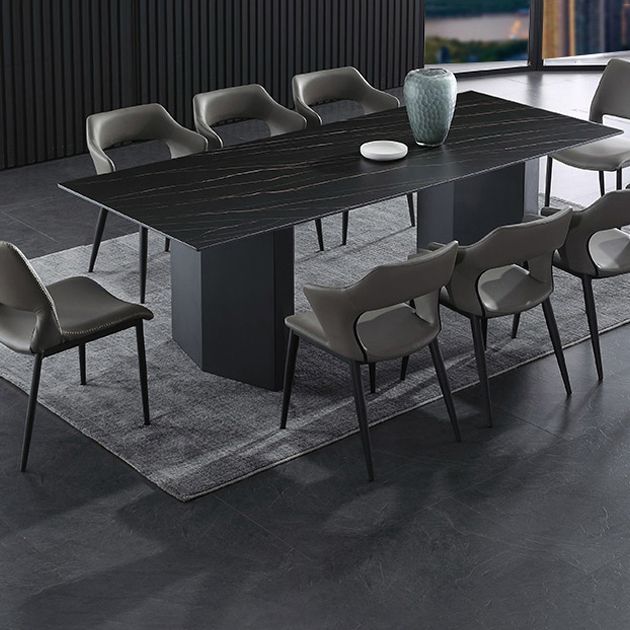 Metal Traditional Luxury Rectangle Table Black Sintered Stone Top Table for Dining Room