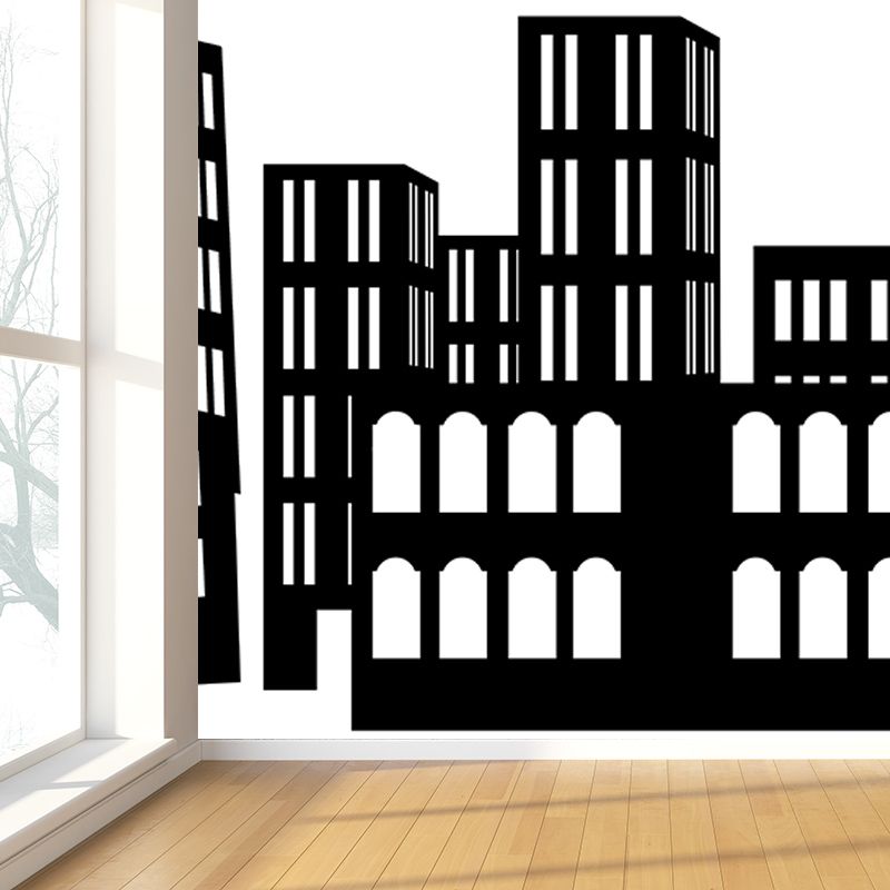 Modern City Illustration Mural Wallpaper for Living Room Wall Covering in Soft Color