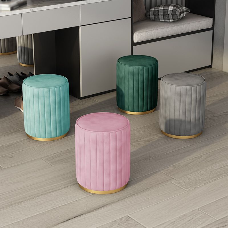 Glam Velvet Pouf Chair Tear Resistant Cylinder Shape Gold Base Ottoman Stool