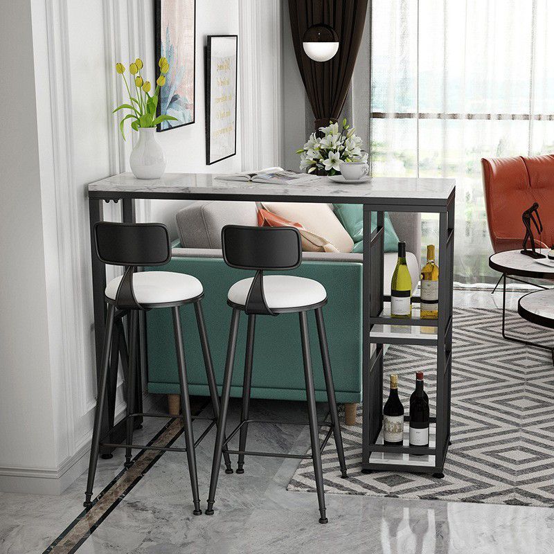 Contemporary Bar Table Stone Top Rectangle Pub Table for Indoor