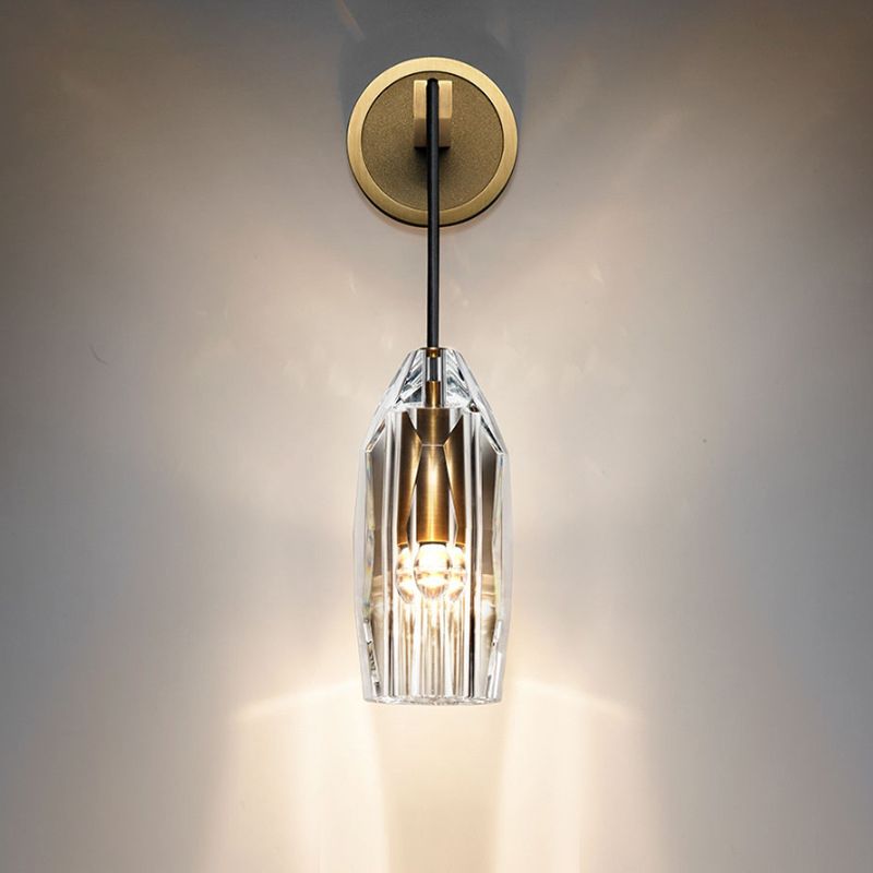 Modern Style Geometric Sconce Lights Transparent Crystal 1-Light Wall Mounted Lamp in Brass