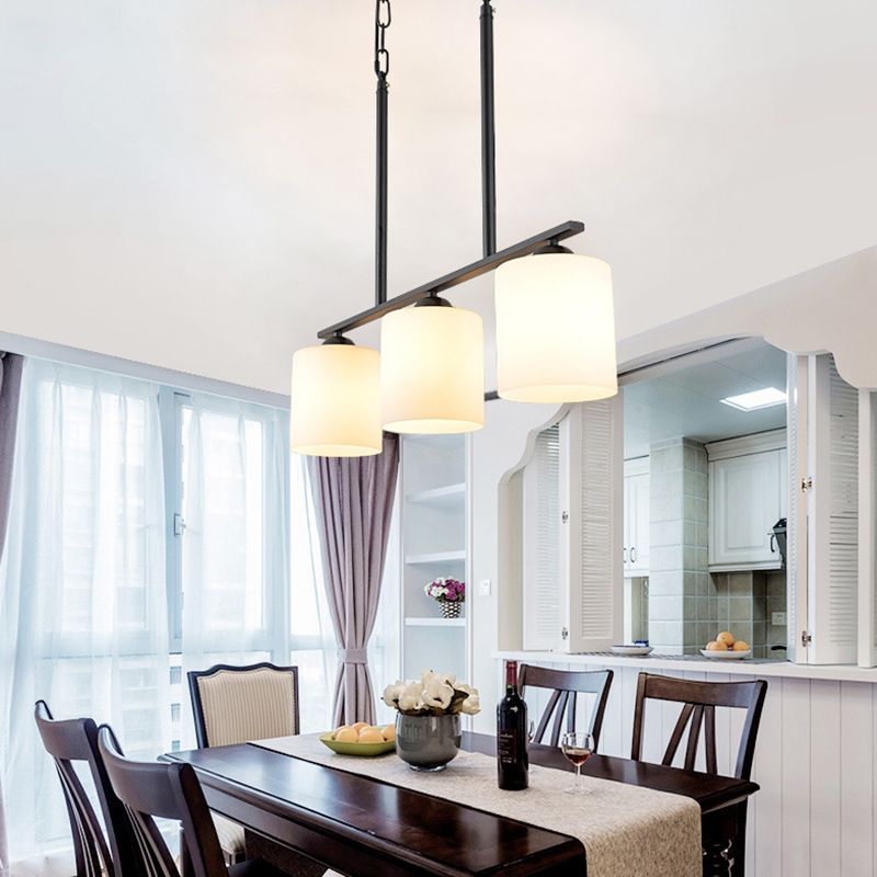 Cylindrical Island Chandelier Lights Contemporary Milk Glass Chandelier Lighting Fixtures for Dining Table