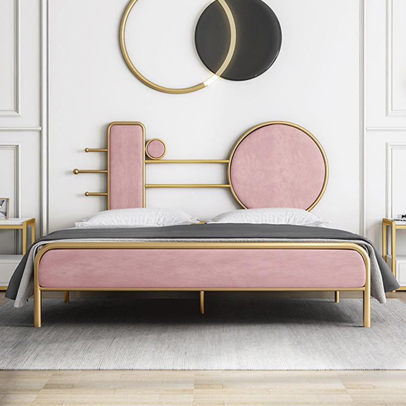 Metal Velvet Open-Frame Bed with Headboard and Metal Legs Bed