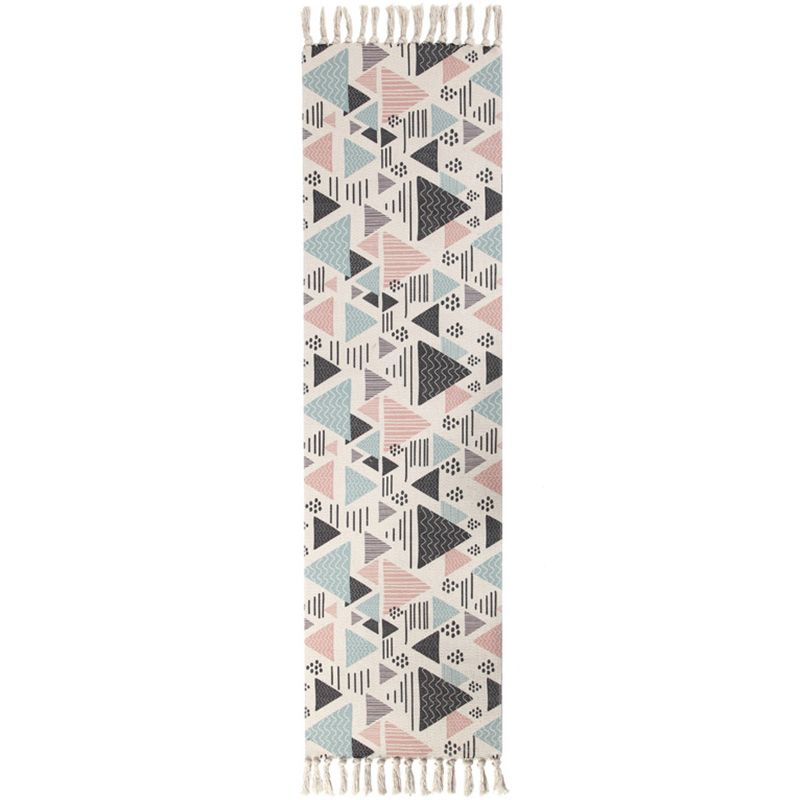 Americana Bedroom Rug Multi-Colored Geometric Print Area Rug Machine Washable Easy Care Carpet with Tassel