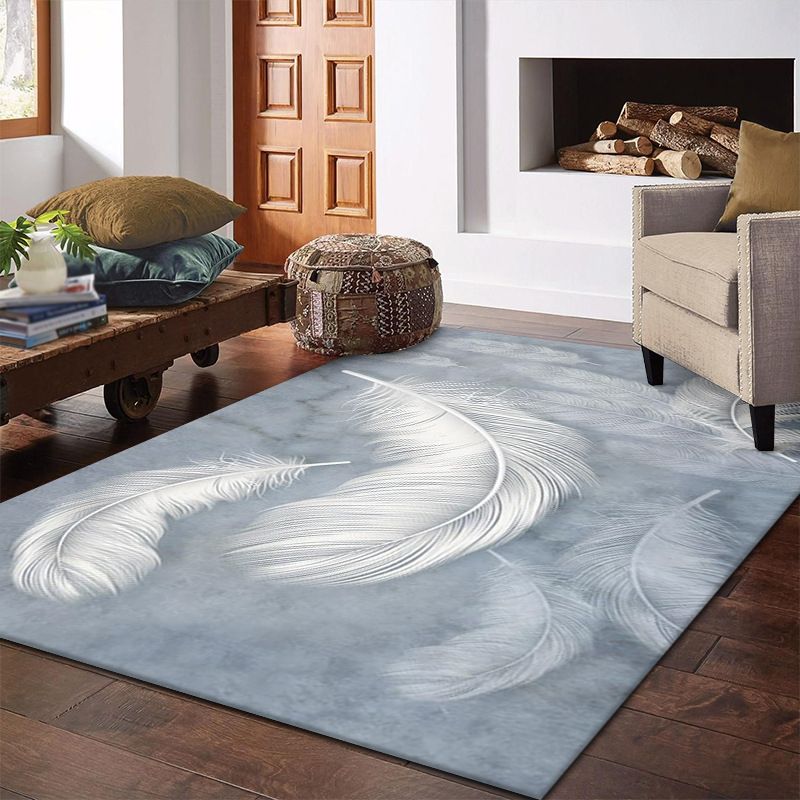 Simple Feather Pattern Rug Funky Polyester Indoor Carpet Friendly Washable Area Carpet for Living Room