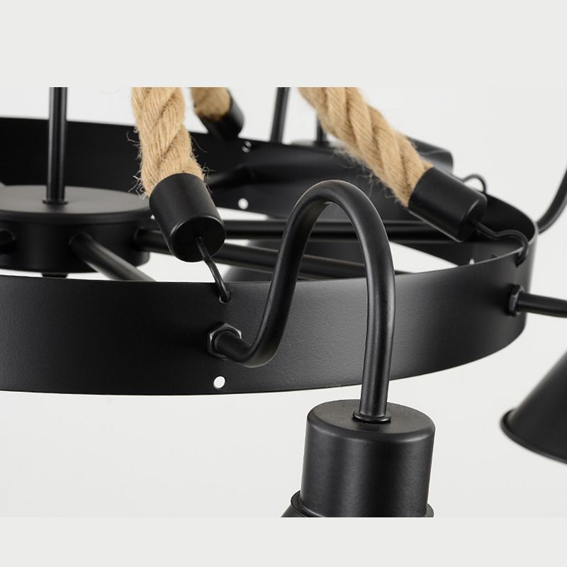 Black Wrought Iron Ceiling Hung Fixtures Vintage Rope Pendant Lighting for Bar