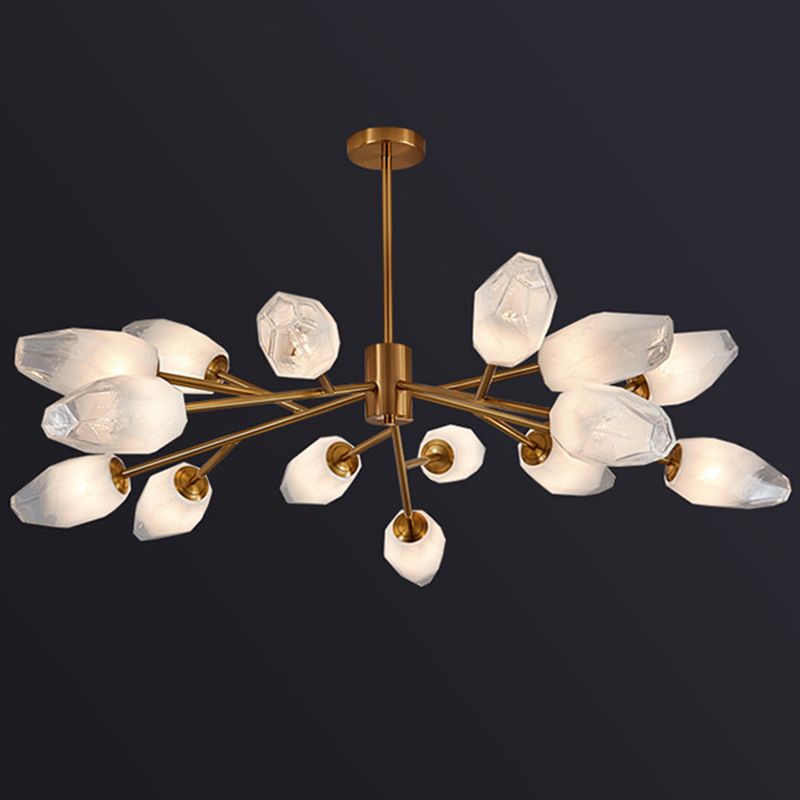 Frosted Glass Gem Pendant Lighting Postmodern Gold Finish Chandelier for Living Room