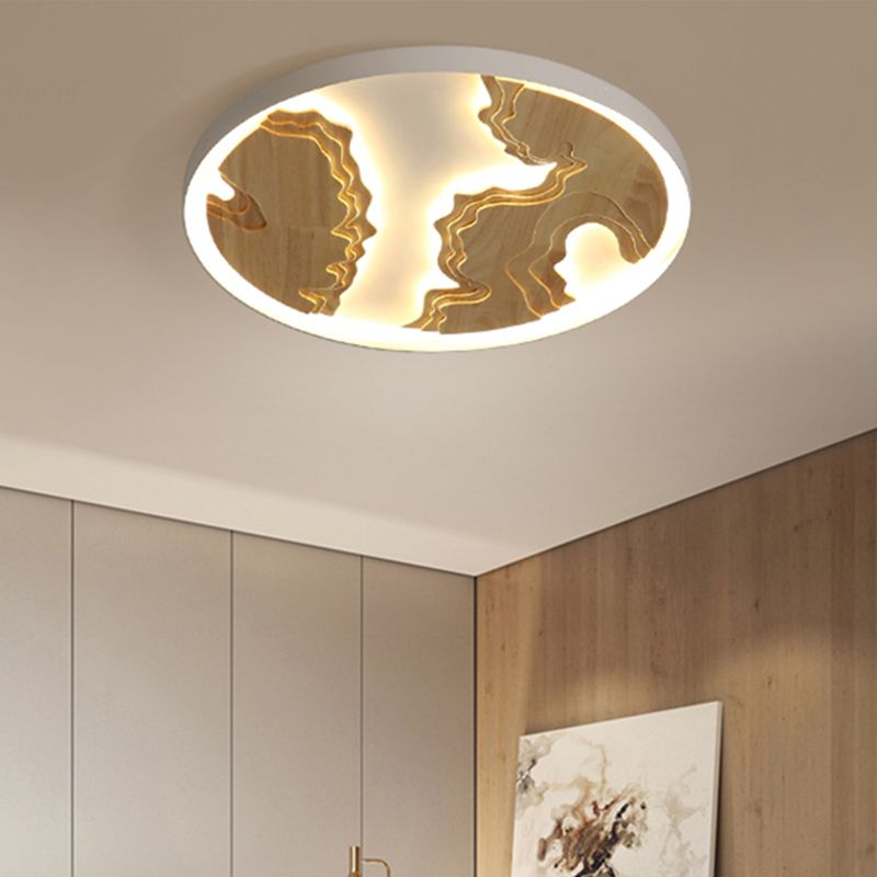 Lámpara redonda de montaje empotrado, accesorio de iluminación de techo LED integrado dorado/blanco contemporáneo de madera para sala de estar, 16 "/19,5"/23,5 "de diámetro