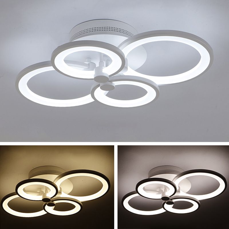 Acrylkreuzende Ringe LED -Deckenleuchte minimalistischer Stil halb Flush Mount Leuchte in Weiß