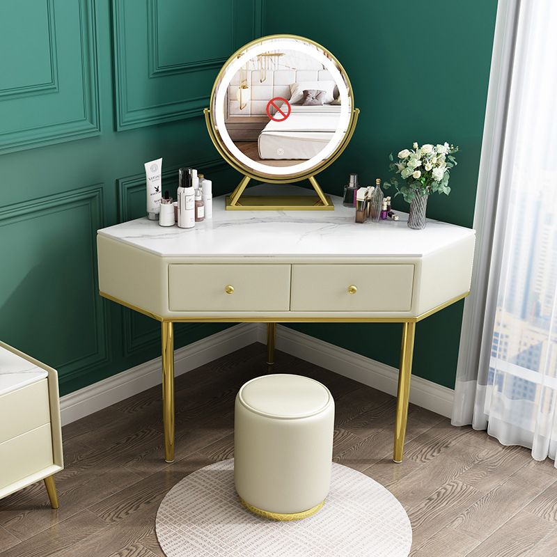 2-Drawers Dressing Table Luxurious Stone Top Vanity Set for Bedroom