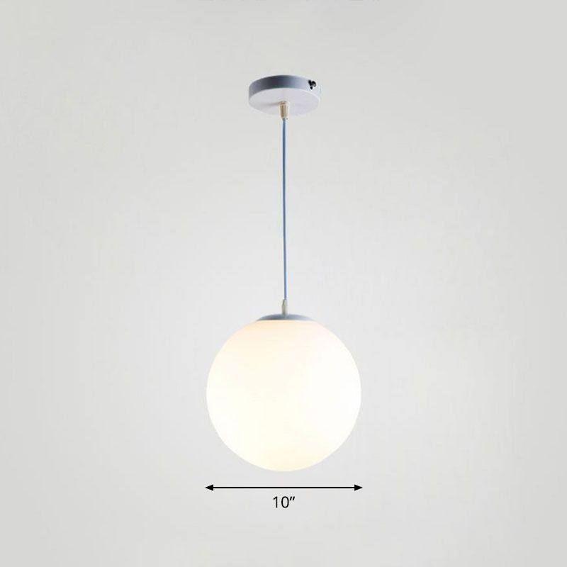Single Restaurant Hanging Light Minimalist White Ceiling Lamp with Sphere Opal Glass Shade