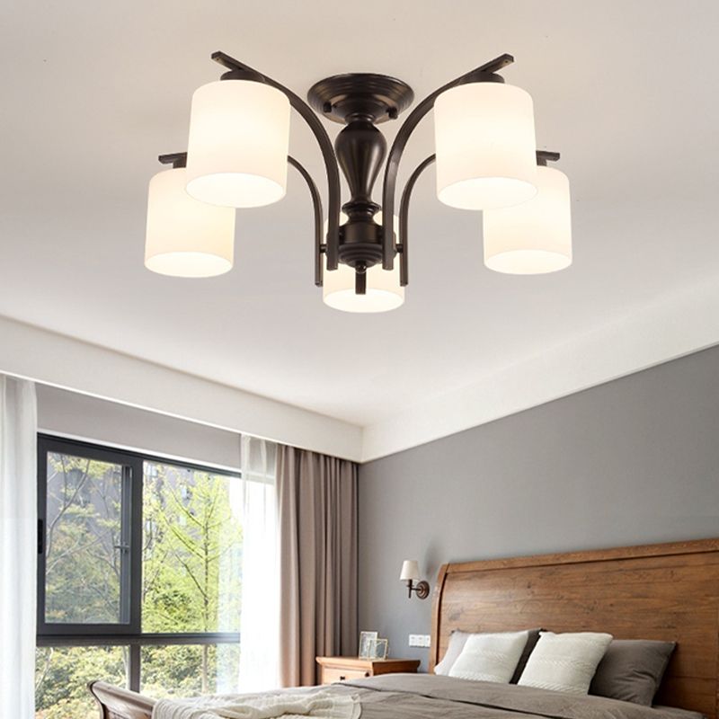 Cylindre en verre semi-flush Mount Noir Multi Light Traditional Plafond Light pour le salon