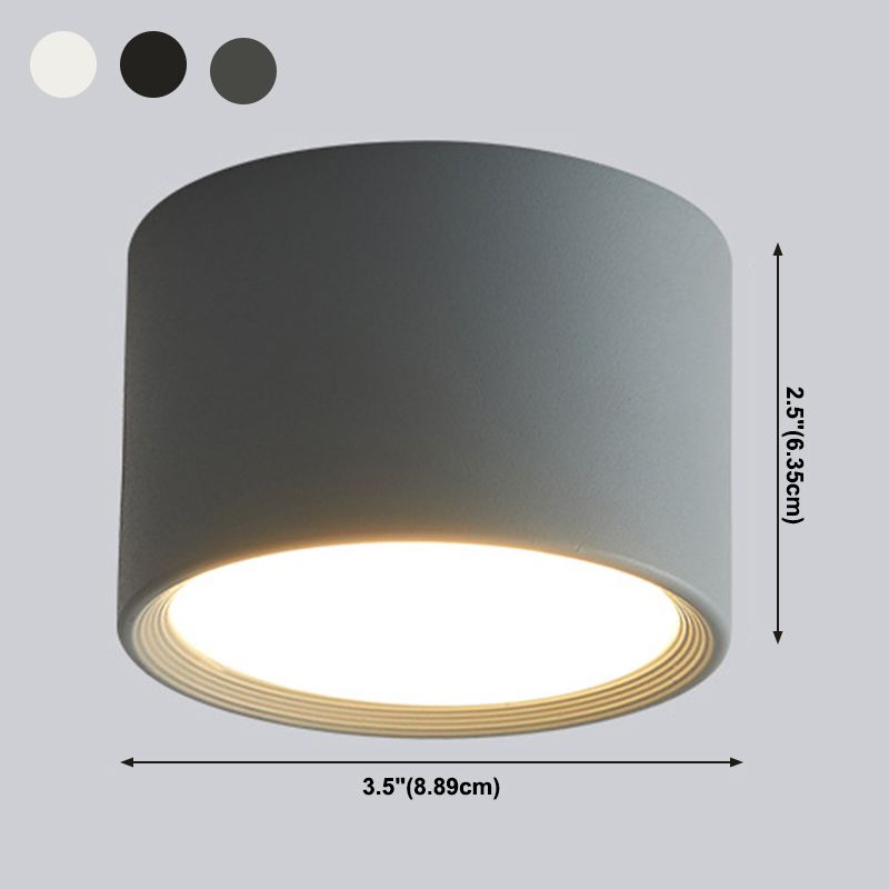 Modern Concise Corridor Flush Mount Iron Cylindrical LED Ceiling Light with Acrylic Shade