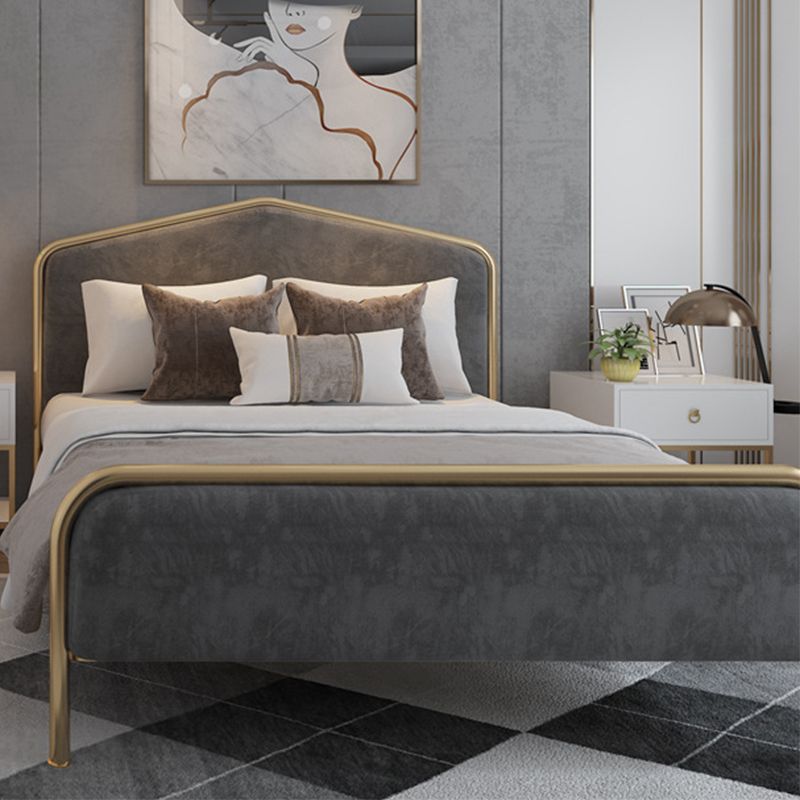 Modern Standard Bed Foam Slat Bed with Upholstered Headboard