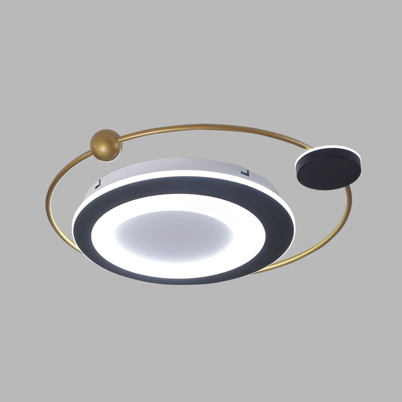 Round Bedroom Flush Mount Light Fixture Metal 16.5"/20.5" W LED Modernism Ceiling Flush in Black and Gold, Warm/White Light