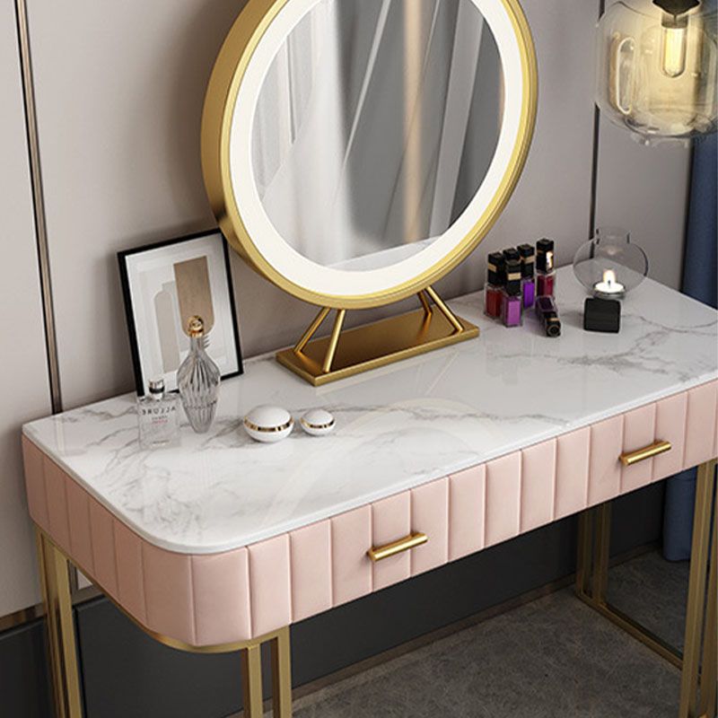 Glam With Drawer Straight Feet Marble Metal Bedroom Make-up Vanity
