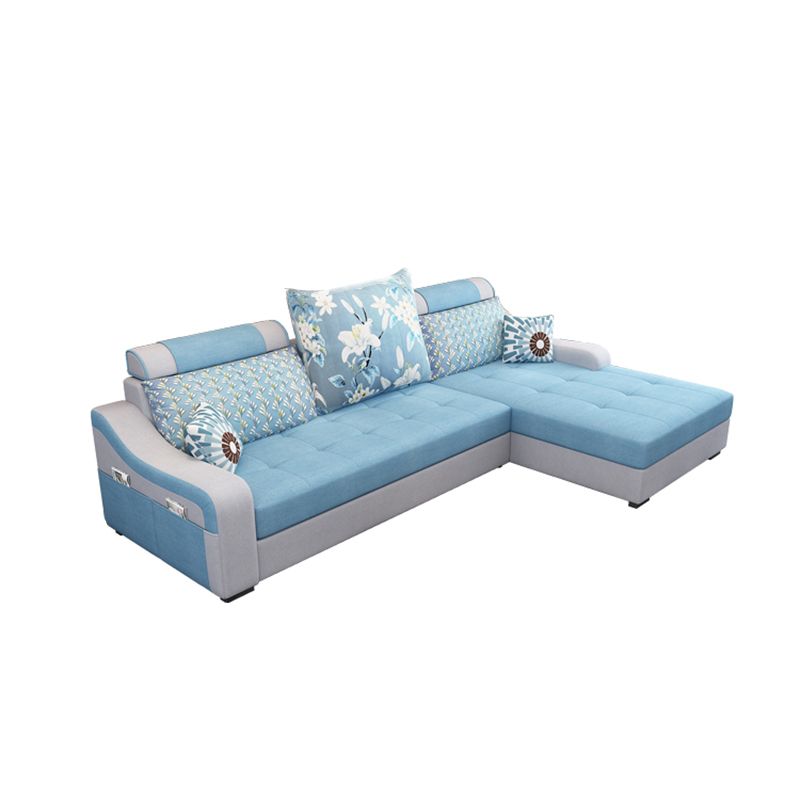 Contemporary Linen L-Shape Sloped Arms Furniture Sectionals for 3 People