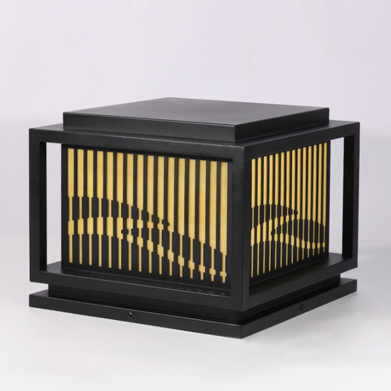 Metal Rectangle Shape Waterproof Pillar Lamp Modern 1 Light Outdoor Light in Black