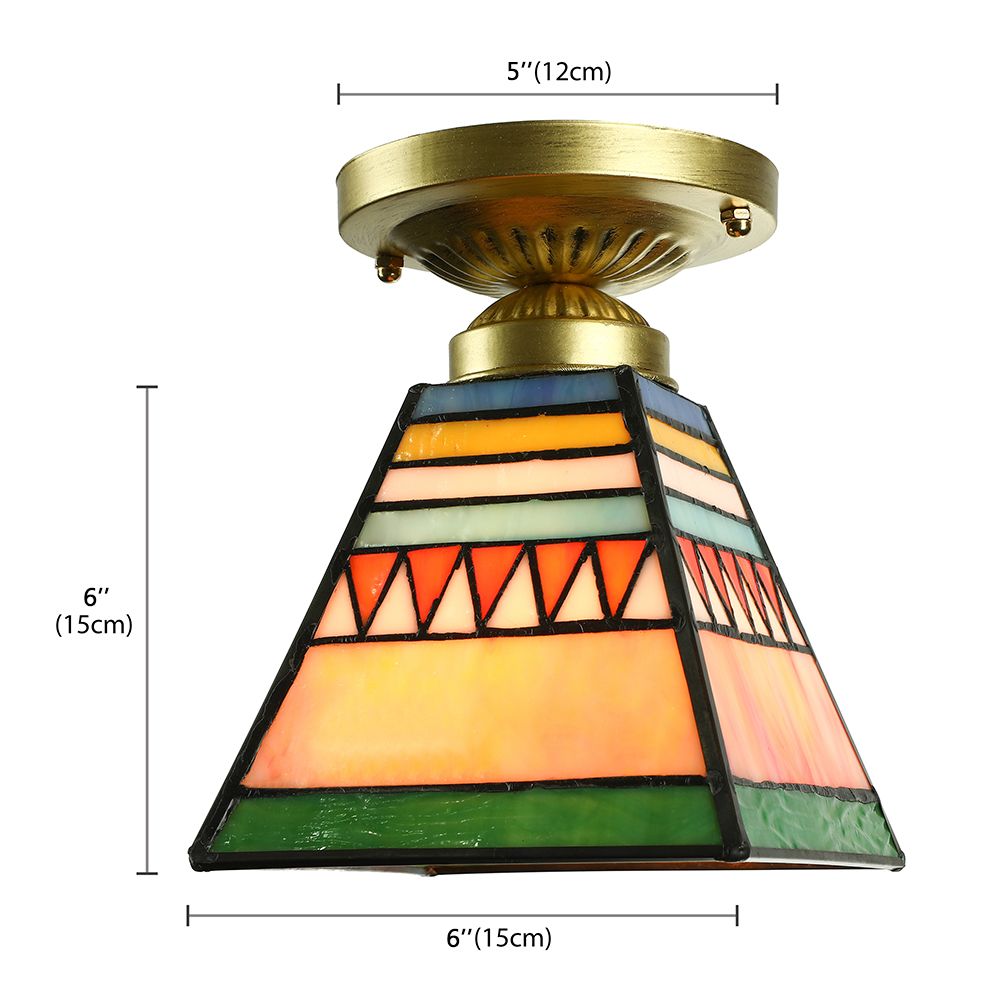 Mini plafonnier trapèze style mission en verre teinté, plafonnier à 1 lumière en laiton brossé