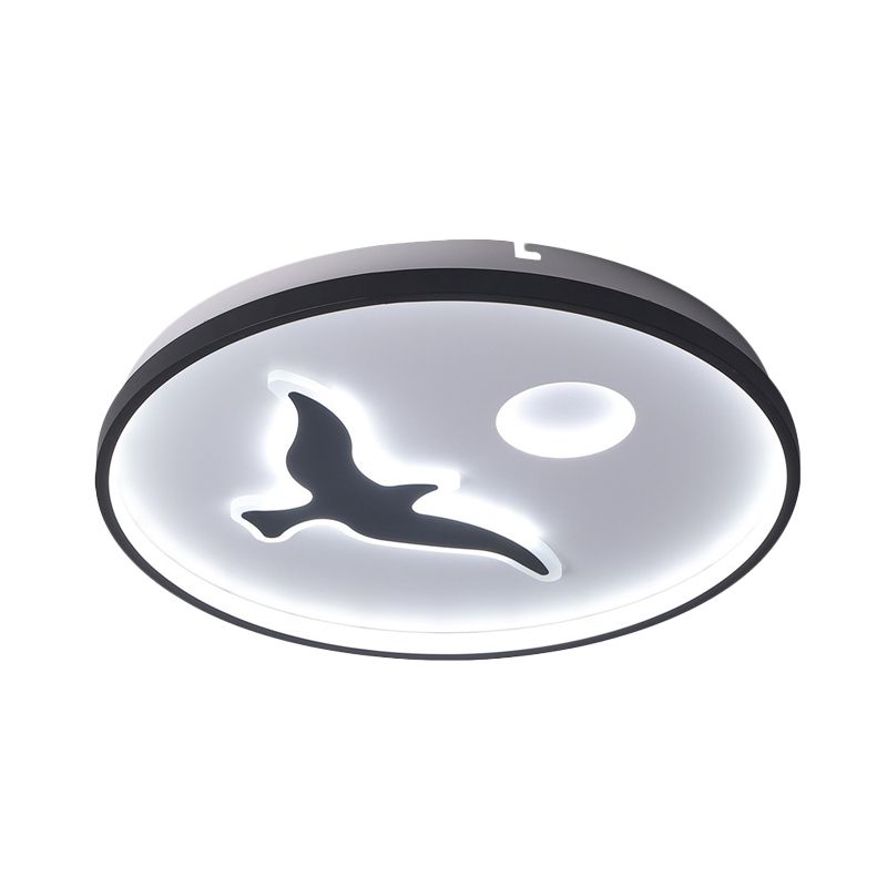 Bird Flush Ceiling Mount Minimalistic Acrylic LED Black Finish Flushmount Light with Round Shade in Warm/White Light