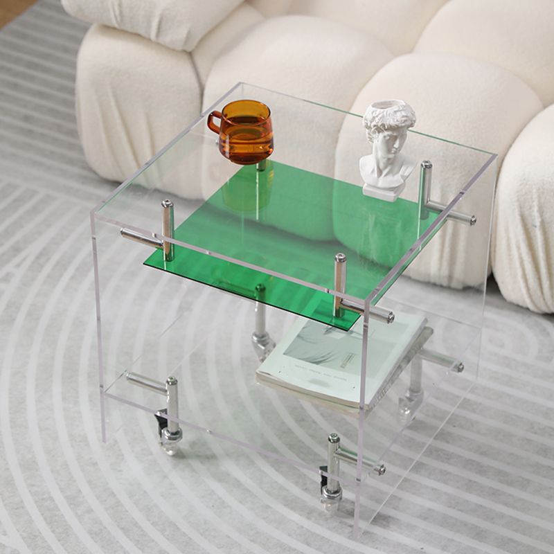Plastic Rectangular End Table Double Tier Corner Table with Storage