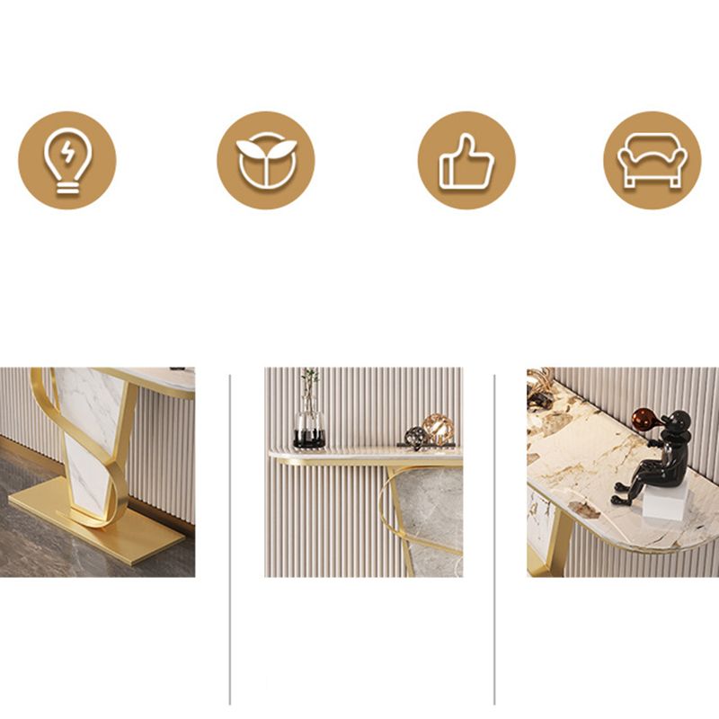 Glam Stone Console Sofa Table Half Moon Metal End Table for Hall