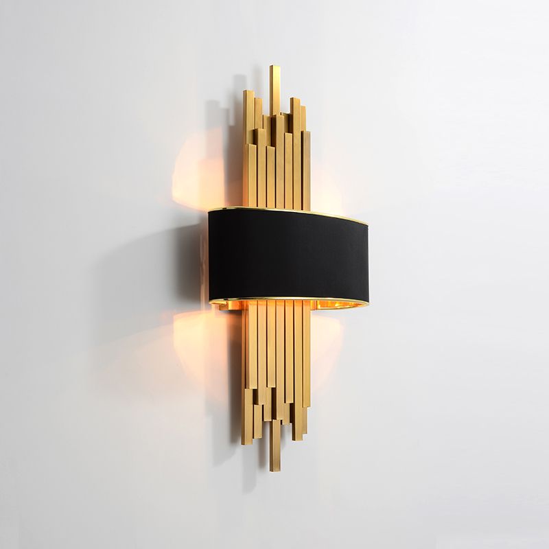 Flute Wall Sconce Light Modern 2 Bulbs Metal Wall Lighting Ideas with Curved Fabric Shade