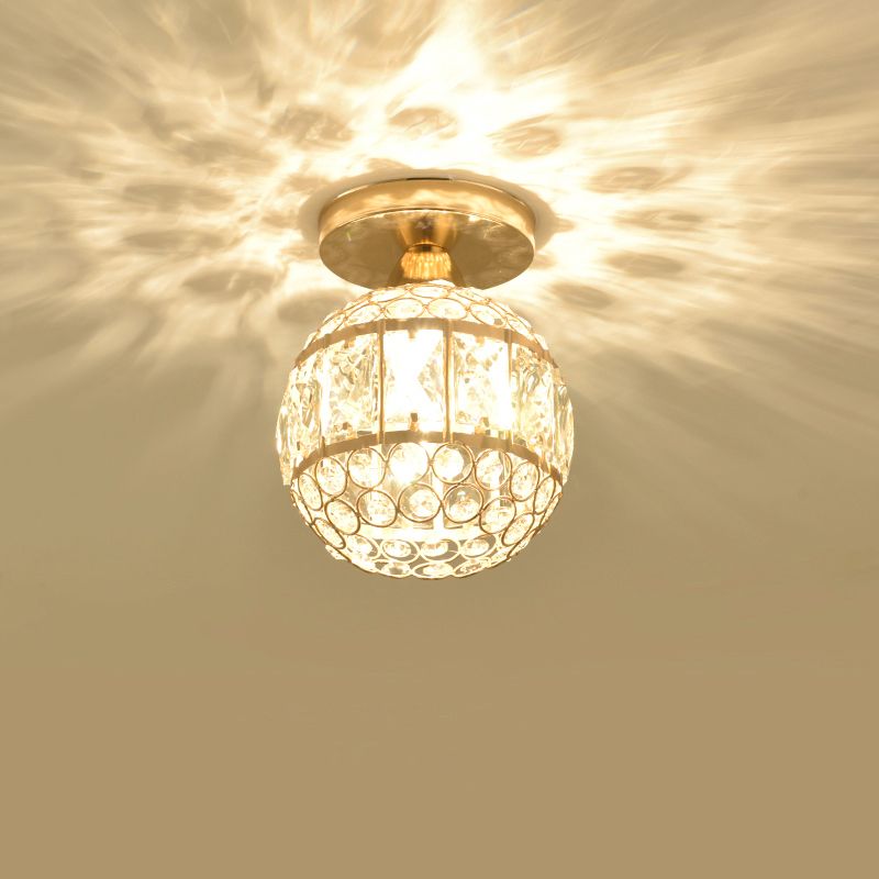 LED Flushmount Lighting Minimalism Cylinder/Globe Faceted Crystal Flush Mounted Lamp in Gold