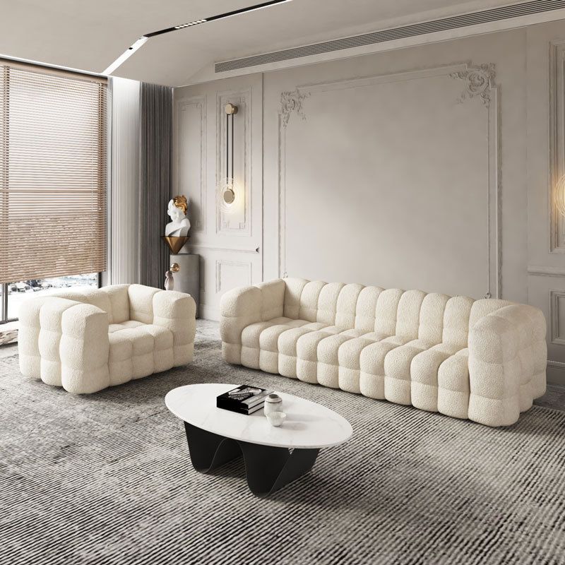 White Biscuit Back Sofa Stain Resistant Modern Tuxedo Arm Sofa