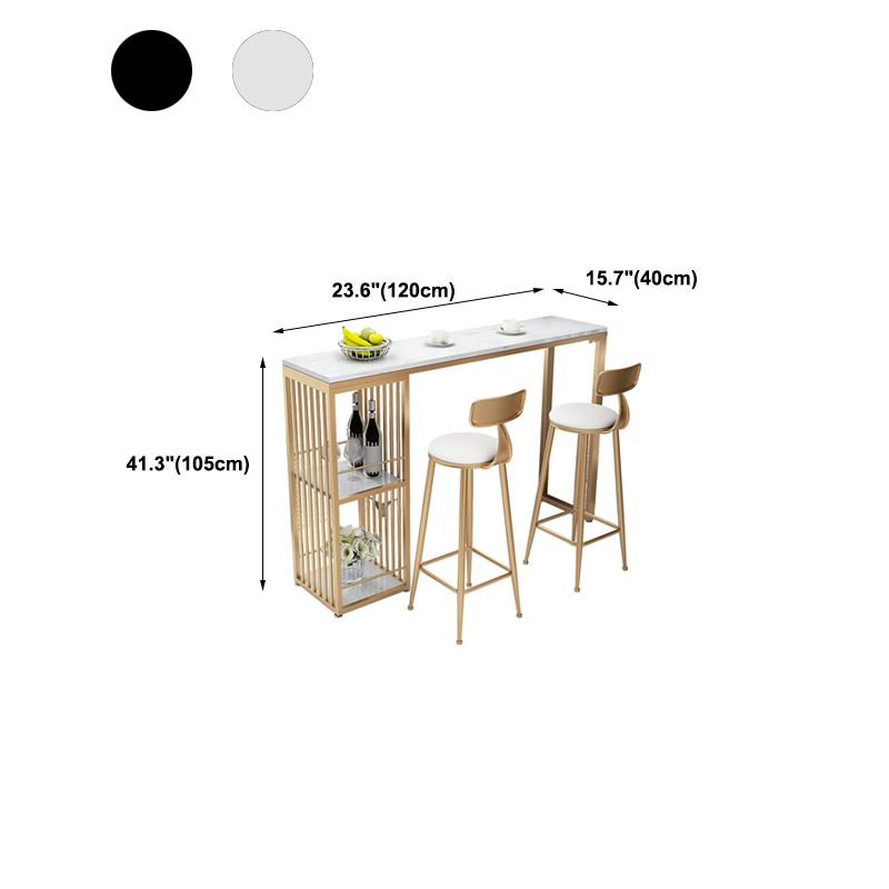 Faux Marble Pub Table 2-shelf Rectangle Cocktail Bar Table with Metal Base