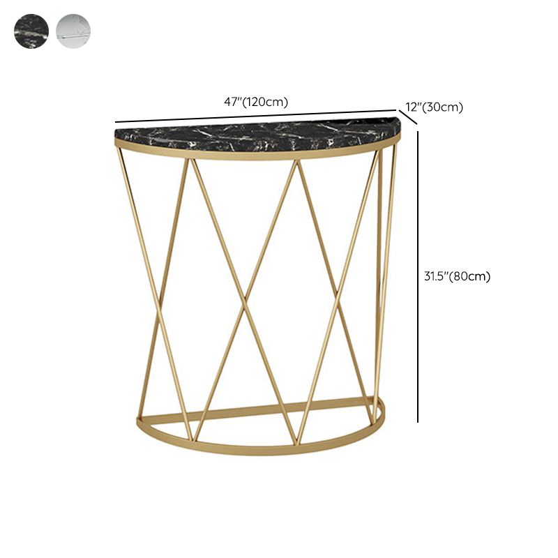 Glam Marble Console Sofa Table Half Moon Iron Accent Table for Hall