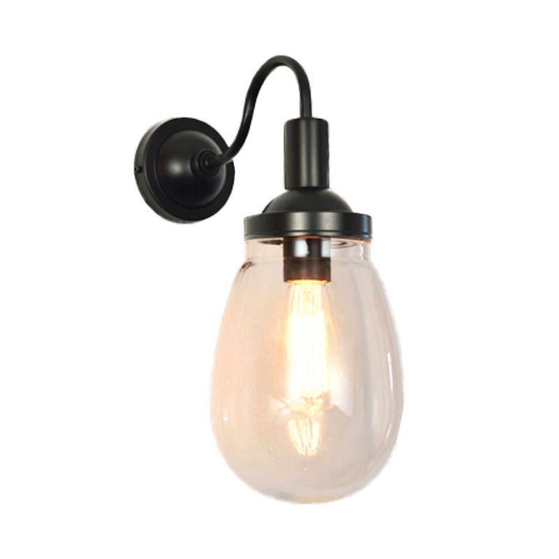 Gooseneck Clear Glass Wall Hanging Light Farmhouse Single Bulb Bedroom Sconce Lamp in Black