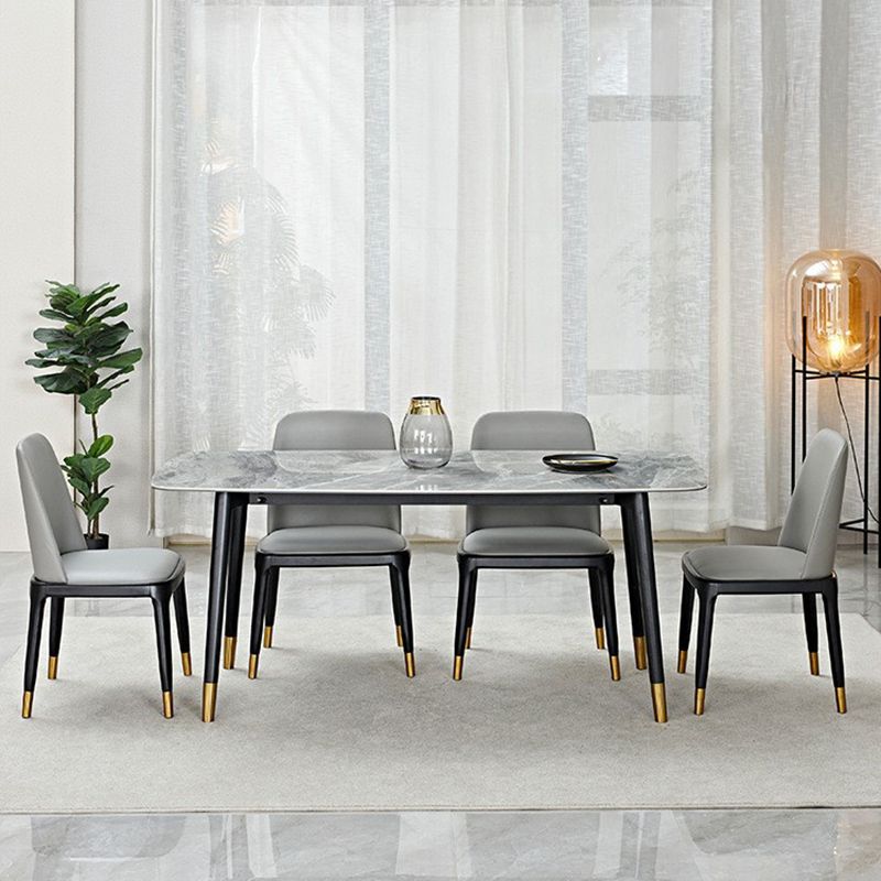 Nordic 1/4/5/7 Pieces Furniture Rectangle Stone Dining Table Set in Gray