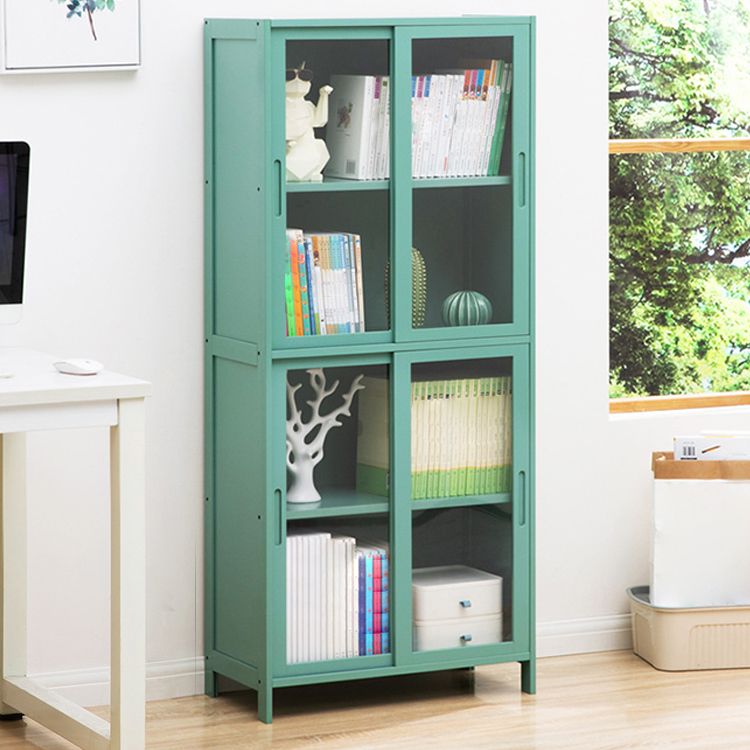 Vertical Bookcase with Doors Bamboo Book Shelf for Home Office