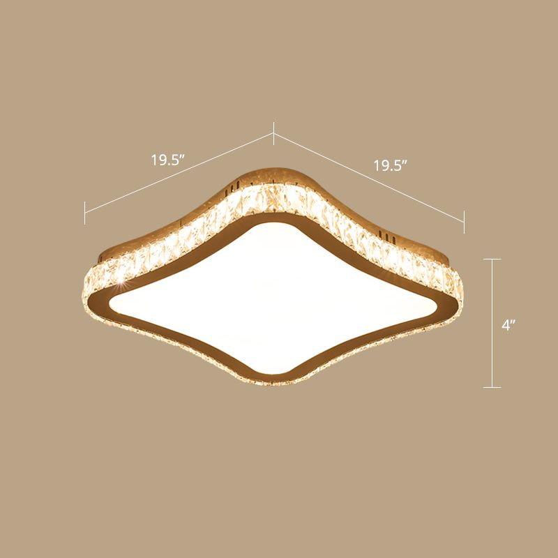 Prismatic K9 Crystal Geometric Ceiling Fixture Simple White LED Flush Mount Lighting for Bedroom