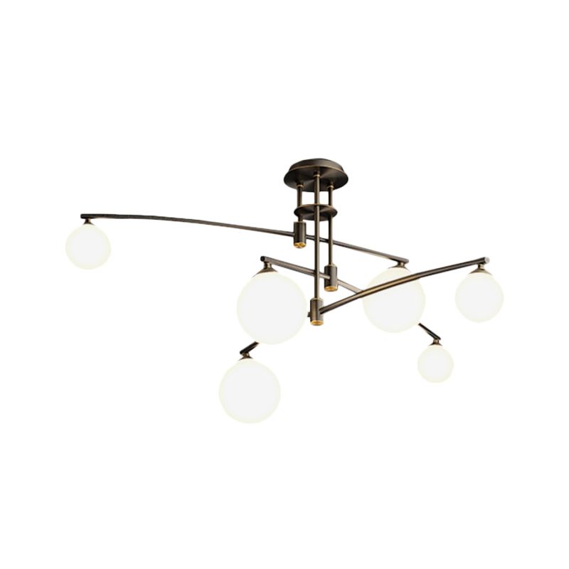 3-layerte Schlafzimmer Kronleuchter Metallic 6/9-Licht minimalistische Hänglampe in Schwarz/Gold mit weißer Glasschatten
