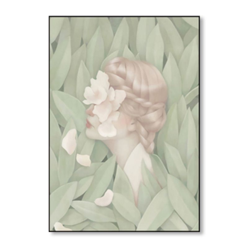 Soft Color Illustrated Maiden Wrapped Canvas Textured Pop Art Living Room Wall Decor