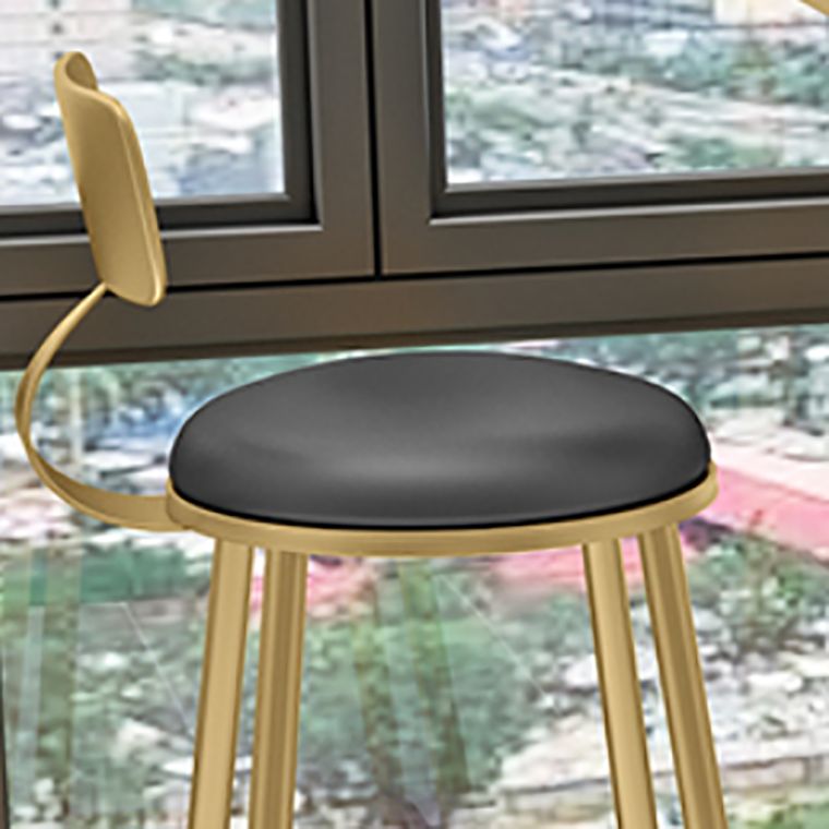 Glam Round Counter-height Stool Leather Footrest Bar Stool with Gold Base