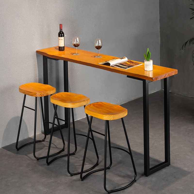 Industrial Rectangle Solid Wood Bar Table Set 1/4 Pieces Counter Table with High Stools