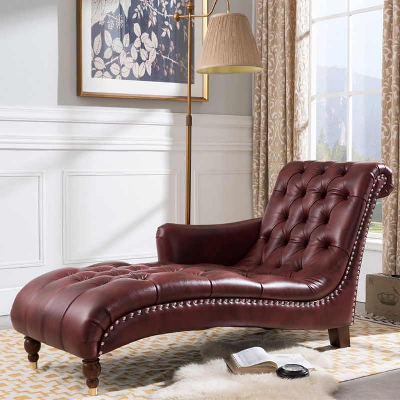 Glam Genuine Leather Chaise Lounge Indoor One Armed Floor Chair