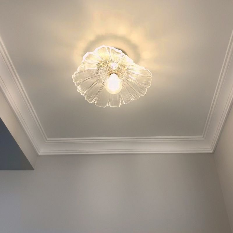 Flower Shape Flush Mount Modern Style Glass 1 Light Flush Ceiling Light in Clear /Green