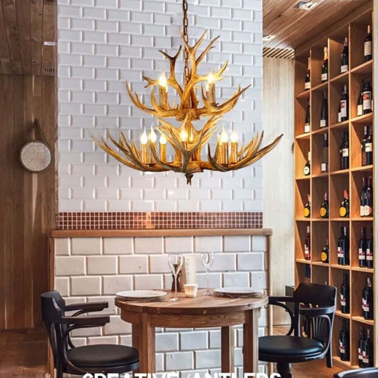 Finition en bois Affoux de lustre d'éclairage de résine rustique lampe suspendue au plafond de salon en résine rustique